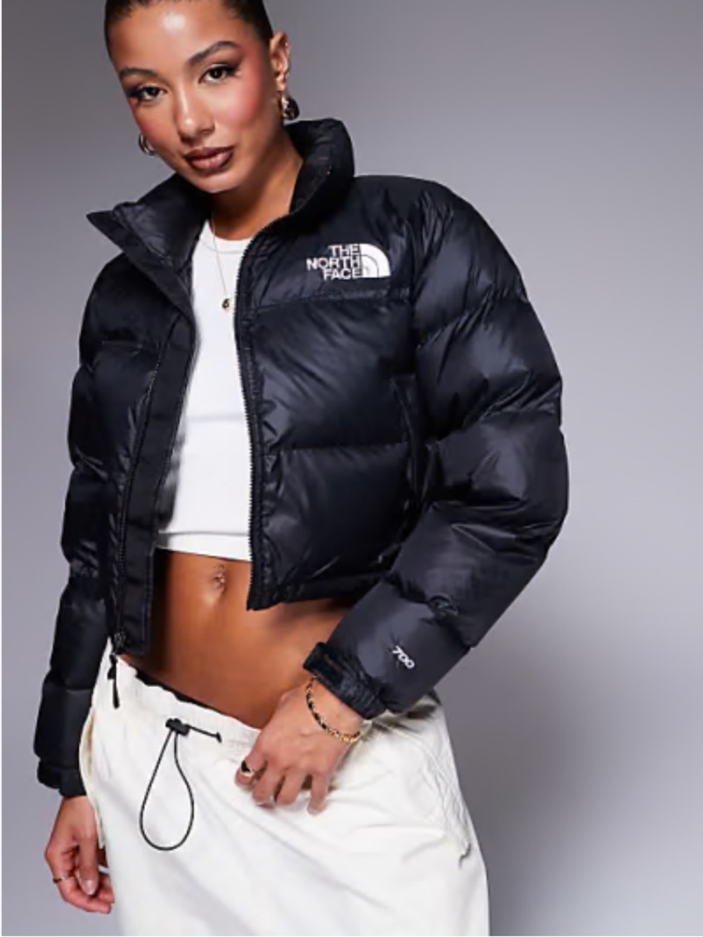The North Face Women's Shiny Black Cropped down Jacket size large  NWOT